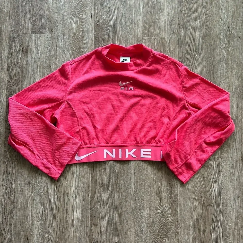 Nike Air Cropped‎ Waffle Knit Long Sleeve Shirt Pink Girls XL Mock Neck